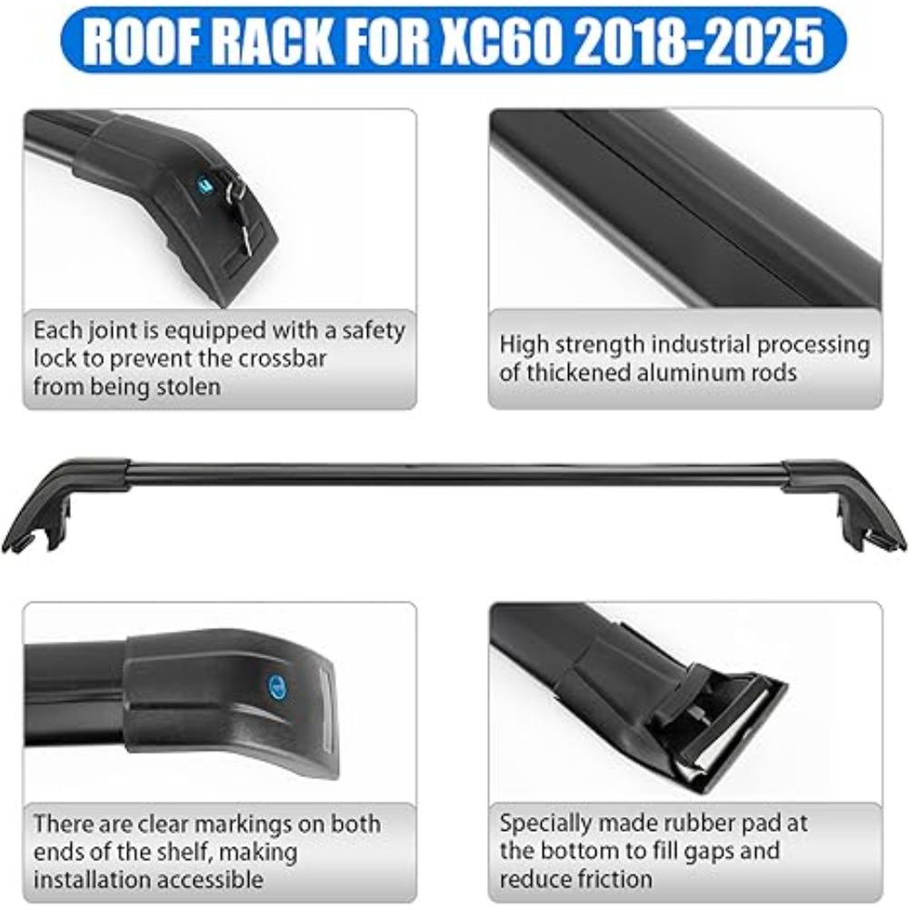 볼보 XC60 2018-2025용 알루미늄 루프랙, 금 - Roof Rack Crossbar Aluminum 리뷰 및 가격