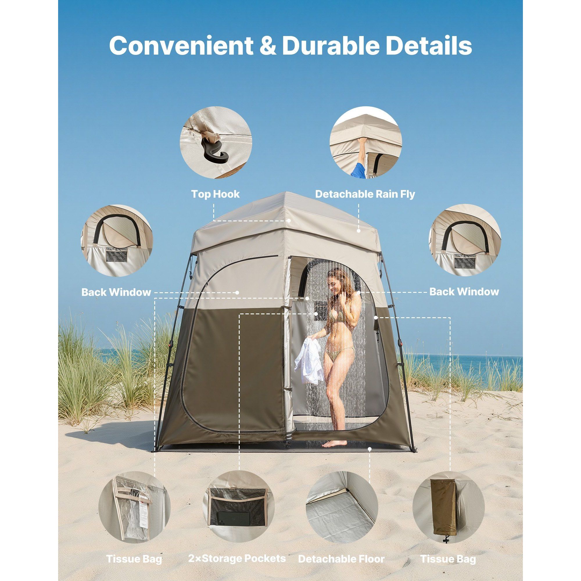 휴대용 2룸 캠핑 샤워 텐트 바닥 고정 로프 은코팅 1 - Camping Shower Tent Portable 리뷰 및 가격
