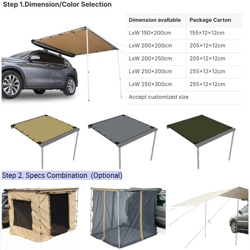 새로운 픽업 캠퍼 2.5m X 3m 4륜구동 4X4 사 - Car Awning 2.5M X 2.5M 리뷰 및 가격